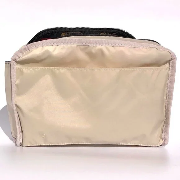 LeSportsac Rectangular Cosmetic Case black pink floral print travel domed zip - Picture 11 of 13